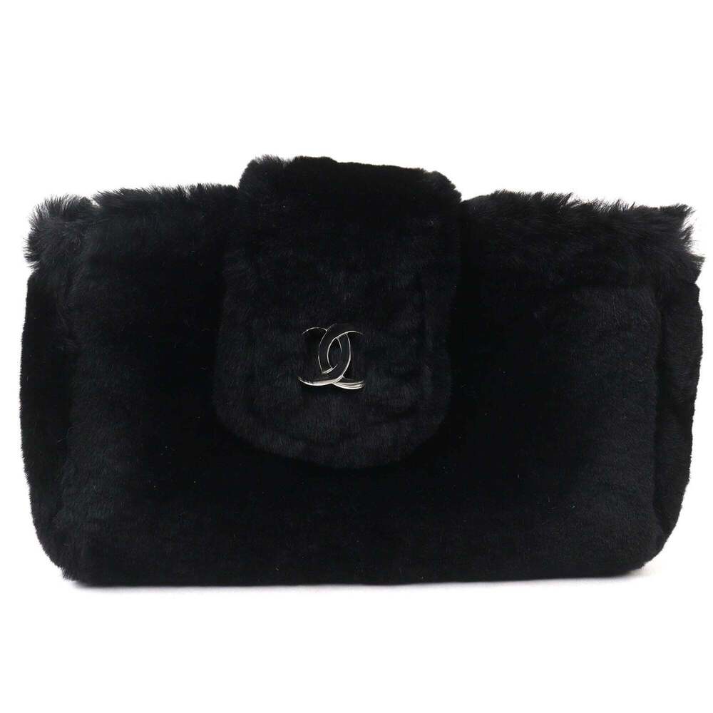 CHANEL Vintage Black Leather Logo Pouch